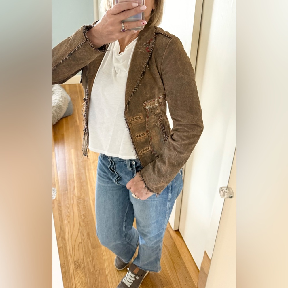 Raw Distressed Leather Blazer | Artisan Patchwork | Boho Moto Jacket